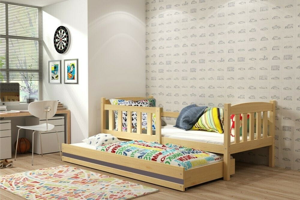 eoshop Detská posteľ s prístelkou KUBUS 2 80x190 cm, borovica/grafitová (Voľba matraca: Penový matrac)